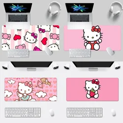 Розовый мультяшный коврик для мыши Hello Kitty, компьютерные геймеры с HD-печатью, блокировка края, нескользящий коврик для мыши xxl90 x 40 см, клавиатура, Настольный коврик для ПК