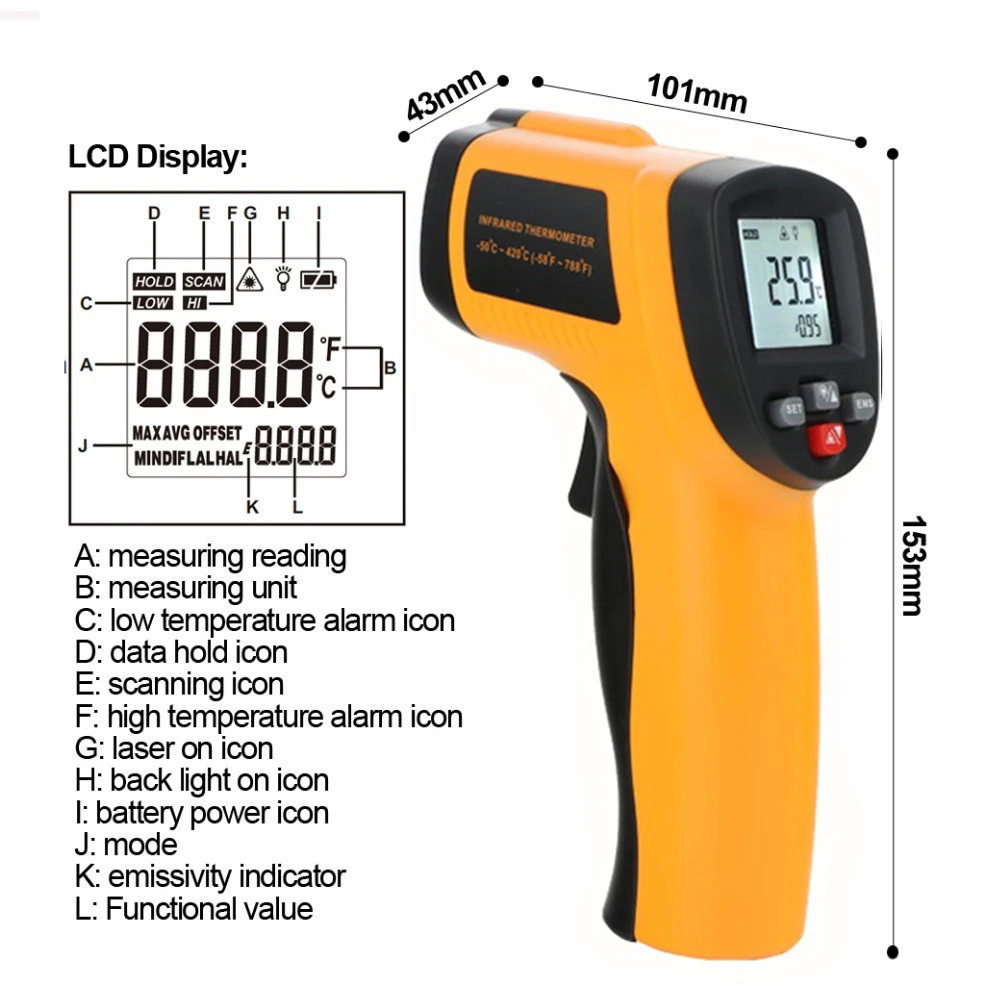 RZ الأشعة تحت الحمراء ميزان الحرارة عدم الاتصال عالية الدقة LCD يده مقياس الحرارة GM300E -50-420 ℃/ -58 -788 ℃ لا أداة الاتصال
