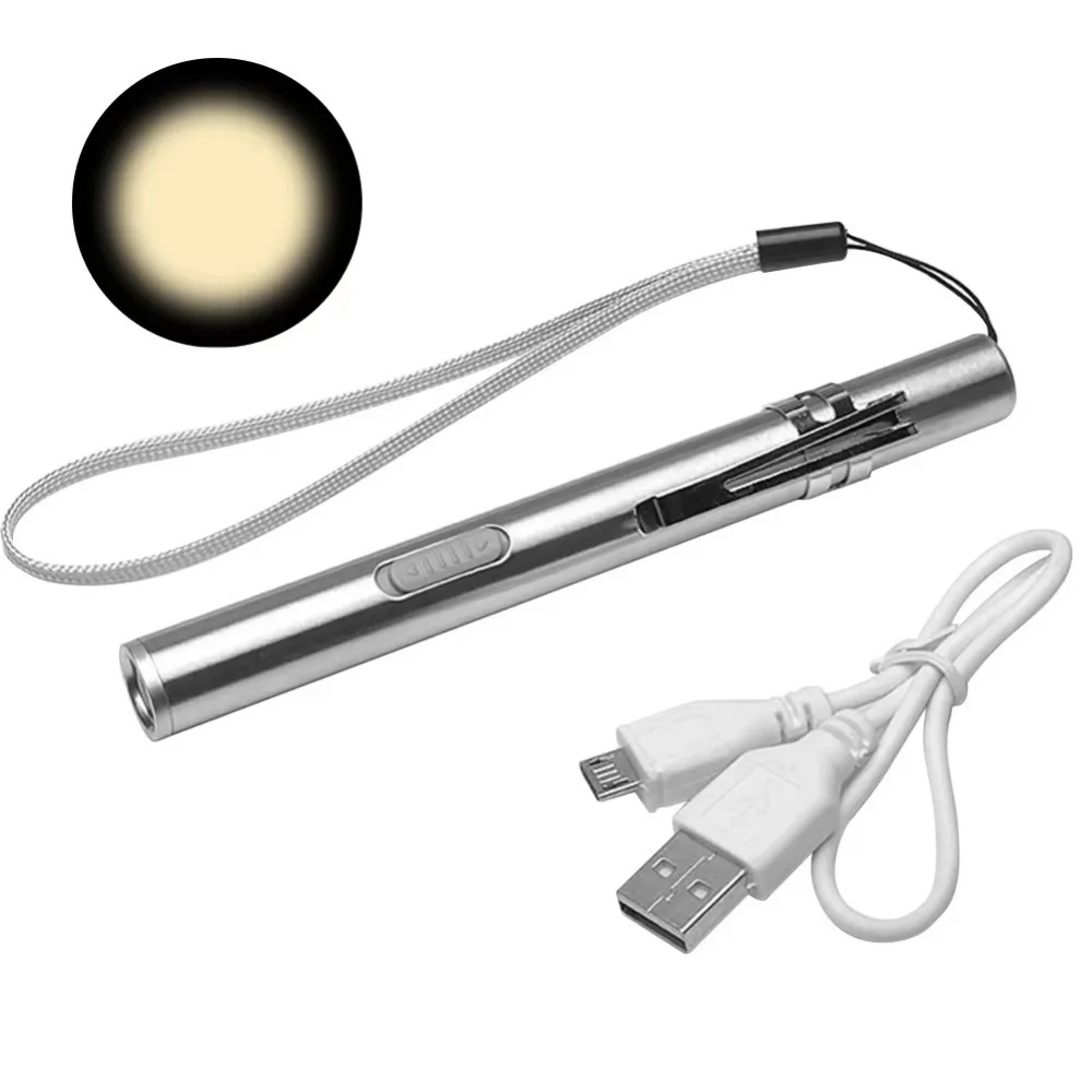 Stainless Steel Doctors Pen Light Yellow/ White Light Portable LED Mini Torch Energy-saving Water-proof Nurse Pocket Flashlight