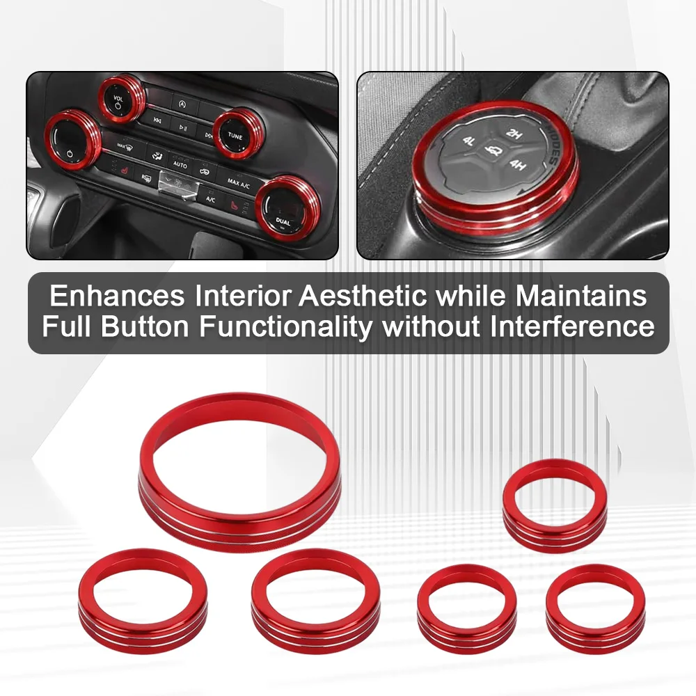 

6pcs Car Air Conditioning Audio 4WD Headlight Gear Switch Knob Decoration Ring for Ford Bronco 2021 2022 2023 2024 2025