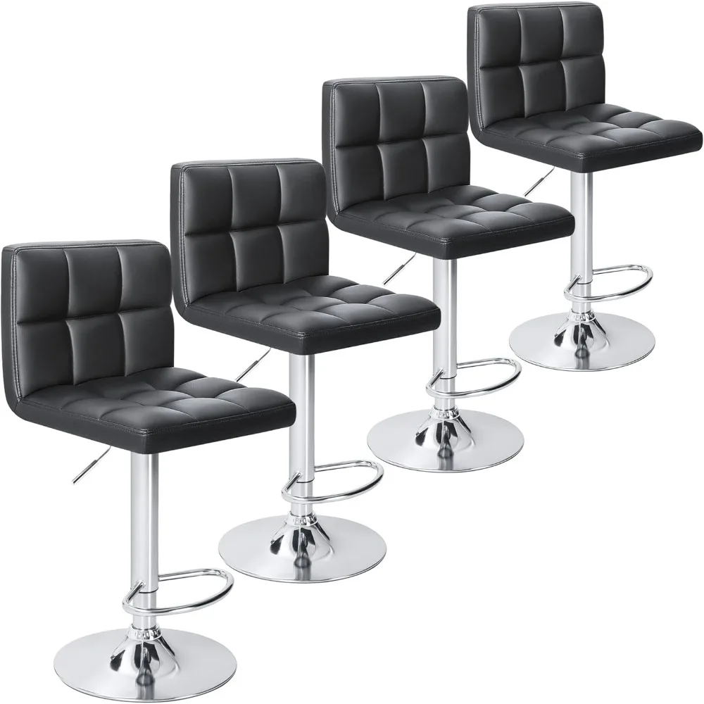 

Adjustable Swivel Barstools, Armless Hydraulic Kitchen Counter Bar Stool Extra Height Square Island Barstool with Back, Set of 4