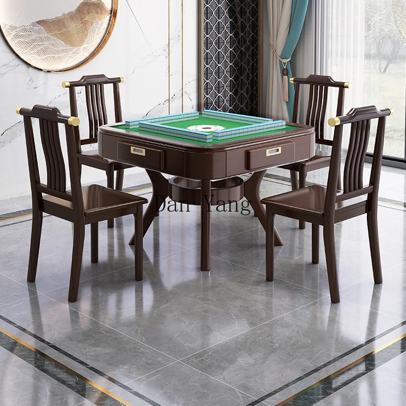 YJ rock slab solid wood dining table hemp all-in-one machine round table mahjong machine automatic household multi-functional