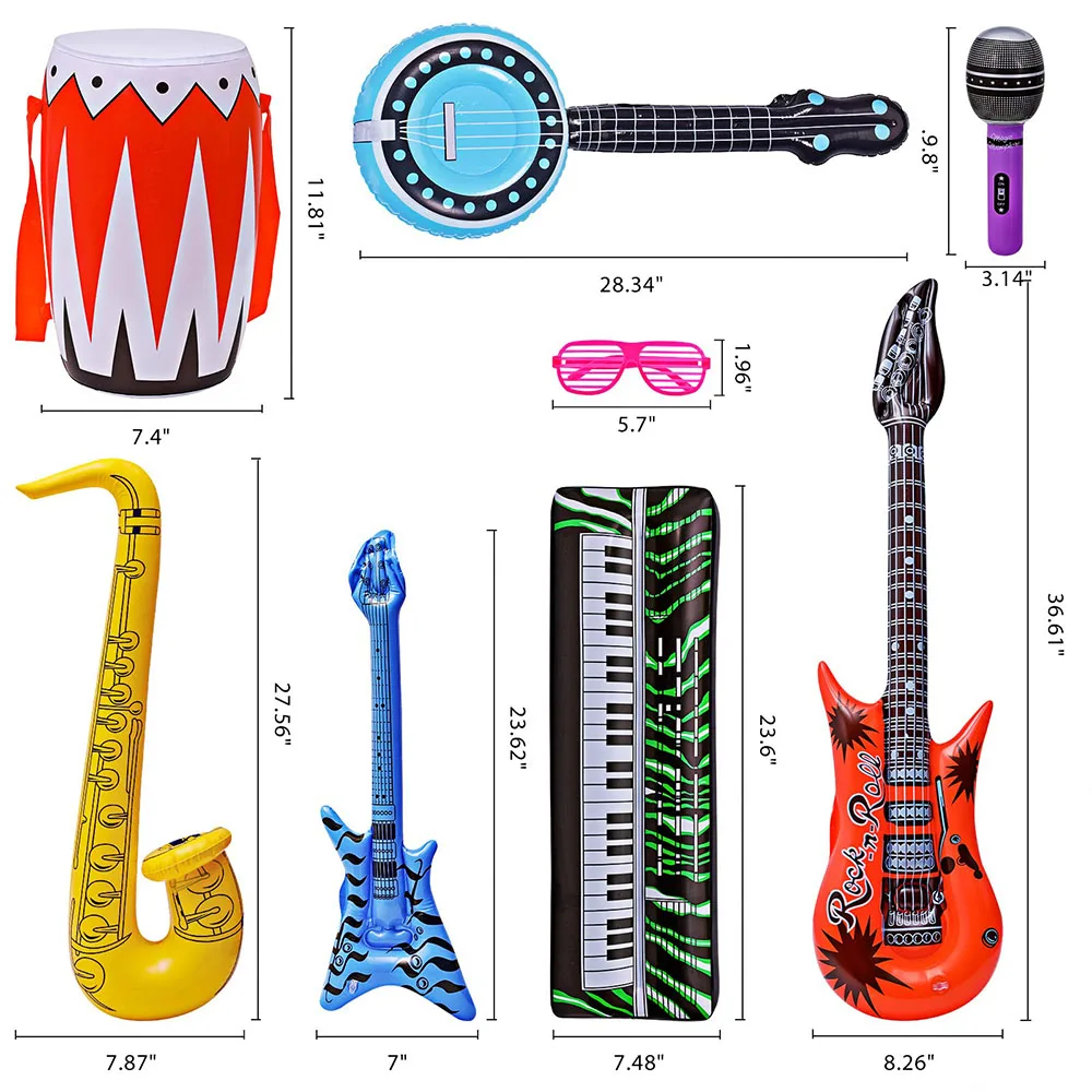 Decoraciones de fiesta de Rock de los años 80 y 90, juguete inflable, globos, accesorios, música, guitarra, saxofón, bajo, Piano, tambor, suministros de globos