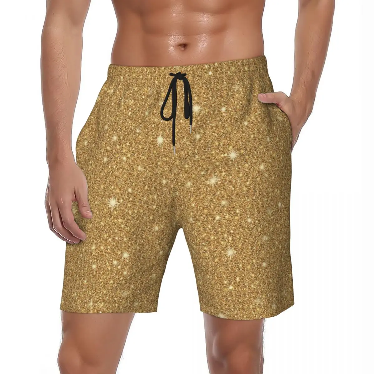 Sparkle Art Board Shorts Summer Glam Gold Glitter Sportswear Beach Shorts Males Quick Dry Casual Design Plus Size Swim Trunks