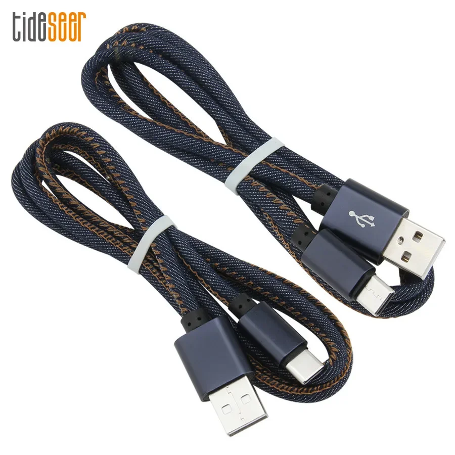 Denim Micro USB Type C Charger Cable for iPhone 13 X 12 Huawei Samsung Xiaomi Mobile Phone Charging Cables 1M Charge Wire Cord