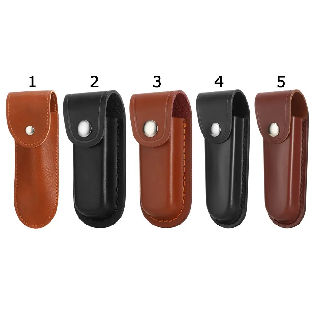 Brown Fold Knife Scabbard Tool Camp Outdoor Carry Flashlight Belt Loop Case Holder Leather Sheath Pocket Hunt Outdoor Equipment