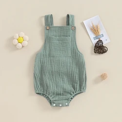 Newborn Baby Boy Girl Summer Clothes Solid Color Sleeveless Cotton Linen Suspender Romper Overalls