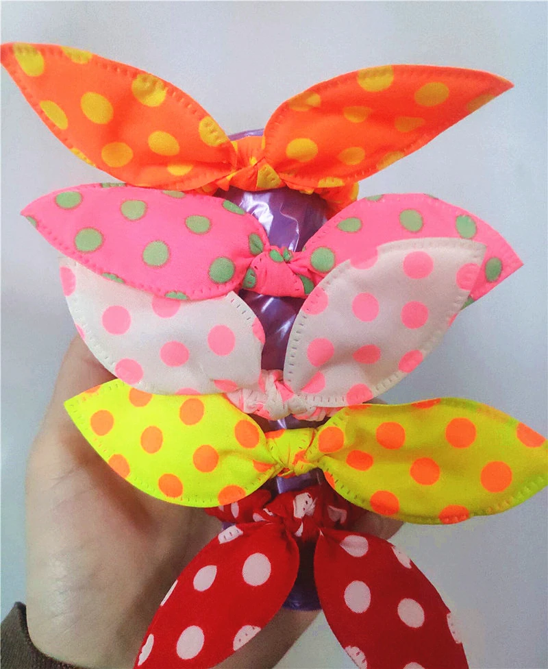 New Cute Dot Fabric Rabbit Ear Girls Woman Hairbands Hair Rope For Women Mix Wholesale Hot New Arrive!