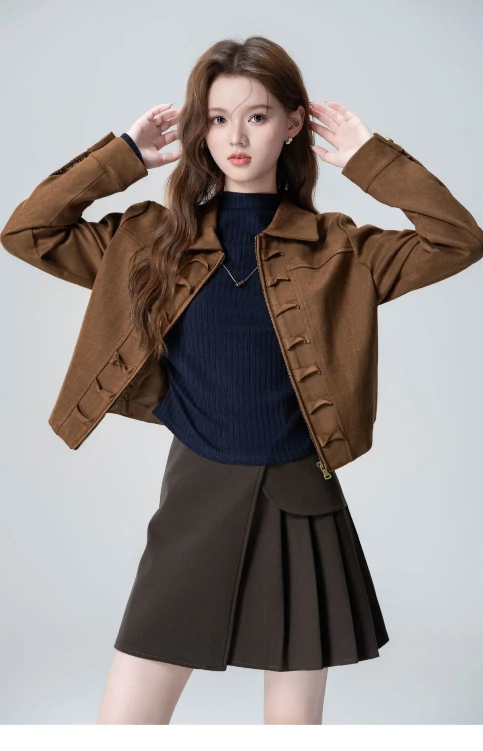 

Autumn New Retro Short Zipper Coat Women Korean Loose Suede Fabric Cardigan Jacket Female Casual Long Sleeve Lined Jackets