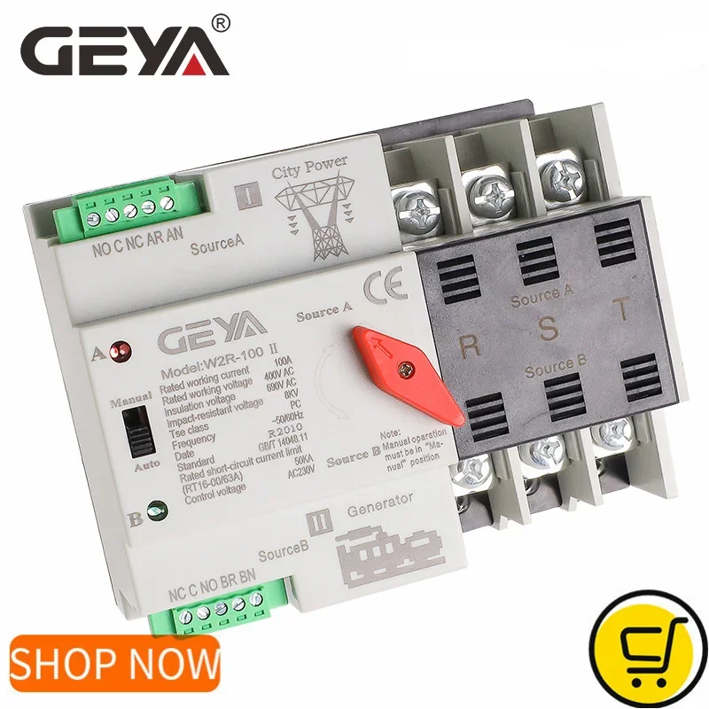 GEYA W2R-3Pole Din Rail Mounted Automatic Transfer Switch Three Phase ATS 63A 100A Power Transfer Switch