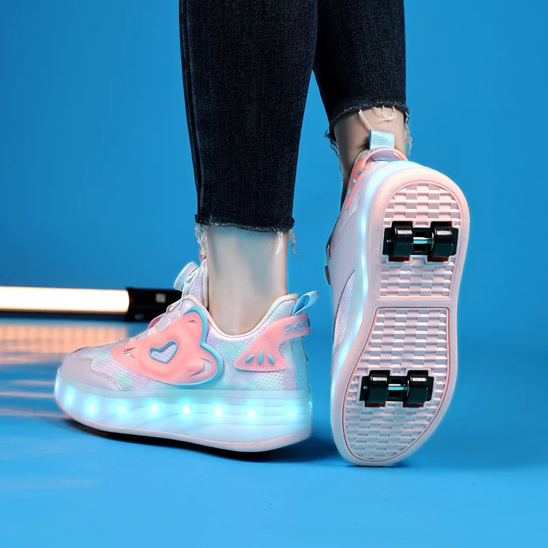 أحذية عصرية مريحة ذات 4 عجلات قابلة للسحب تلقائيًا: أحذية رياضية للفتيات، زلاجات دوارة غير مرئية للأطفال والكبار والأولاد