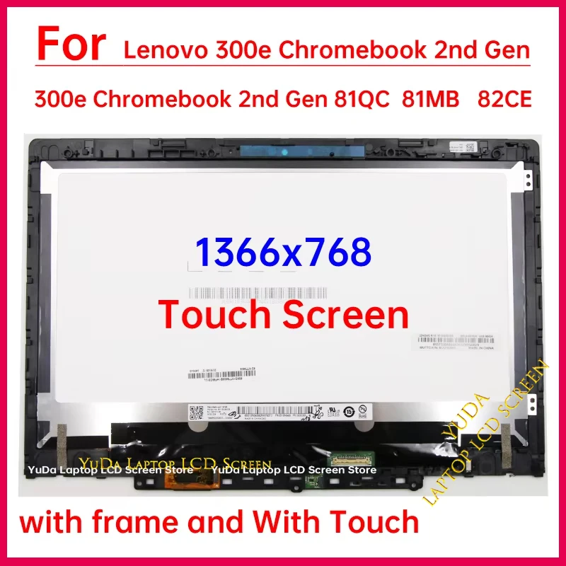 11.6 Inch Laptop LCD Touch Screen For Lenovo 300e Chromebook 2nd Gen 81QC 81MB 82CE Display Digitizer+Bezel Assembly Replacement