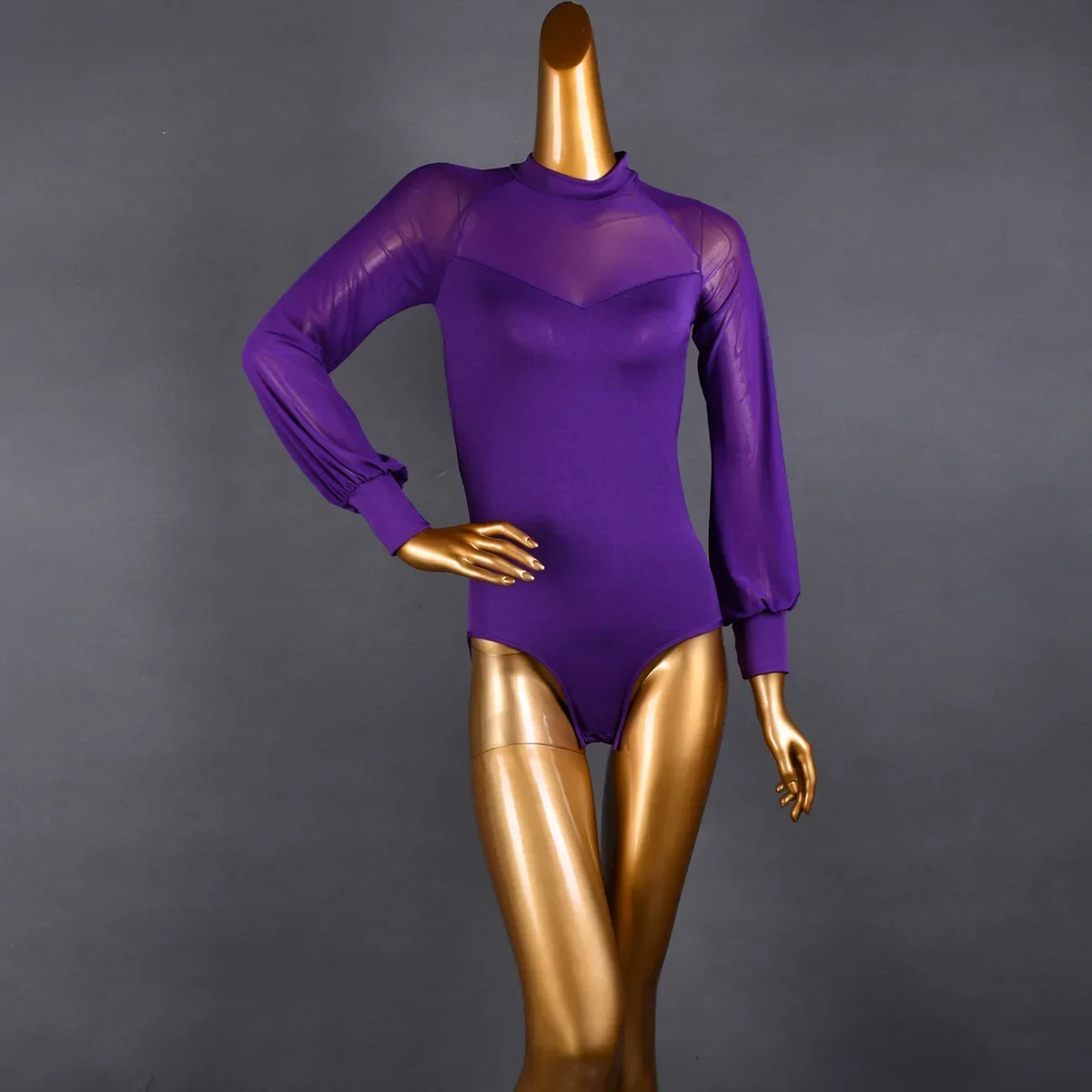 

Modern Dance Top Women Latin Jumpsuit Practice High End Mentor Etiquette Fashion Show Ballroom Dance Sexy Mesh Long Sleeve Top