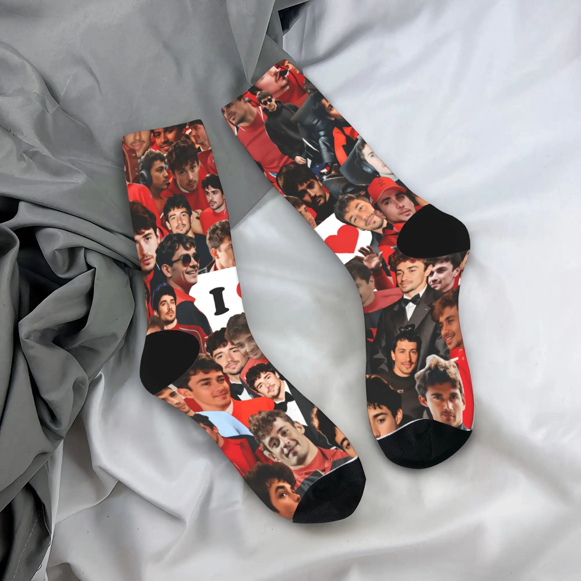Charles Leclercs Socks Autumn  Stockings Leisure Women Men Medium Soft Socks Printed Skateboard Anti Sweat Socks
