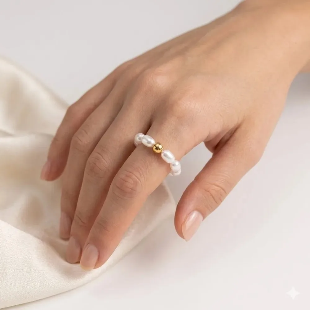 eManco Korean Imitation Pearl Minimalist Pearl Finger Ring White Round Pearl Ring Wedding Anniversary Gift