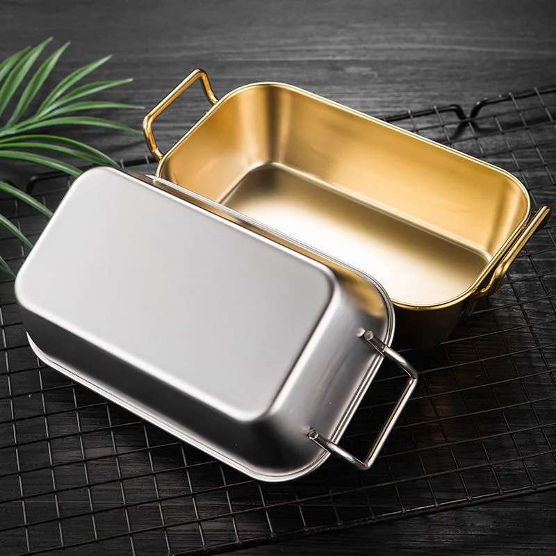 304 stainless steel square plate Korean creative fried chicken with ears snack plate French fries basket cooler dish candy snack