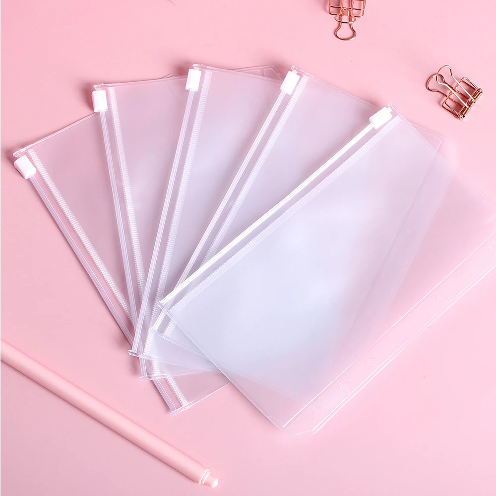 1/3/5PC Transparent Waterproof PVC Zipper Binder Folder Storage Bag Pouch Loose Leaf Notebook Accessories A5/A6/A7 Size