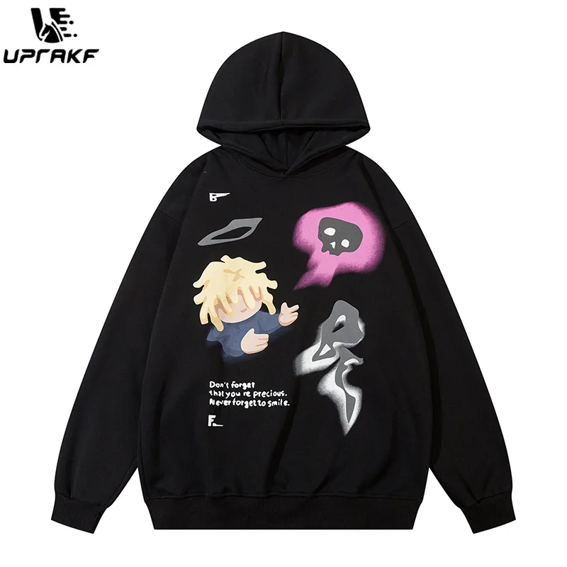 

UPRAKF Street Style Cartoon Hoodies Autumn Fashion Harajuku High Quality Oversized Long Sleeves Pullover Trendy