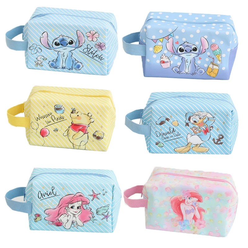 Disney Stitch Makeup Bag Stitch Cosmetic Bag Kawaii Stich Pooh Bear Princess Makeup Portable Hand Held Travel Storage Bag Gift