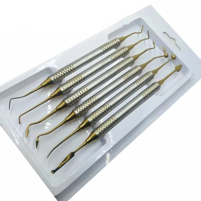 6 Pcs Dental Resin Filling Kit, Titanium & Gold Coated Head Plugger Tools For Dental Restoration Clinic Use