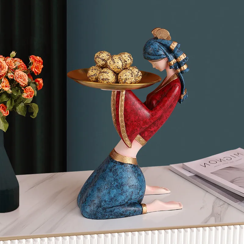 Creative Resin Tray Kneeling Girl Statue Home Desktop Decoration Interior Art Accessories Retro Statue Storage Modern Home Gifts