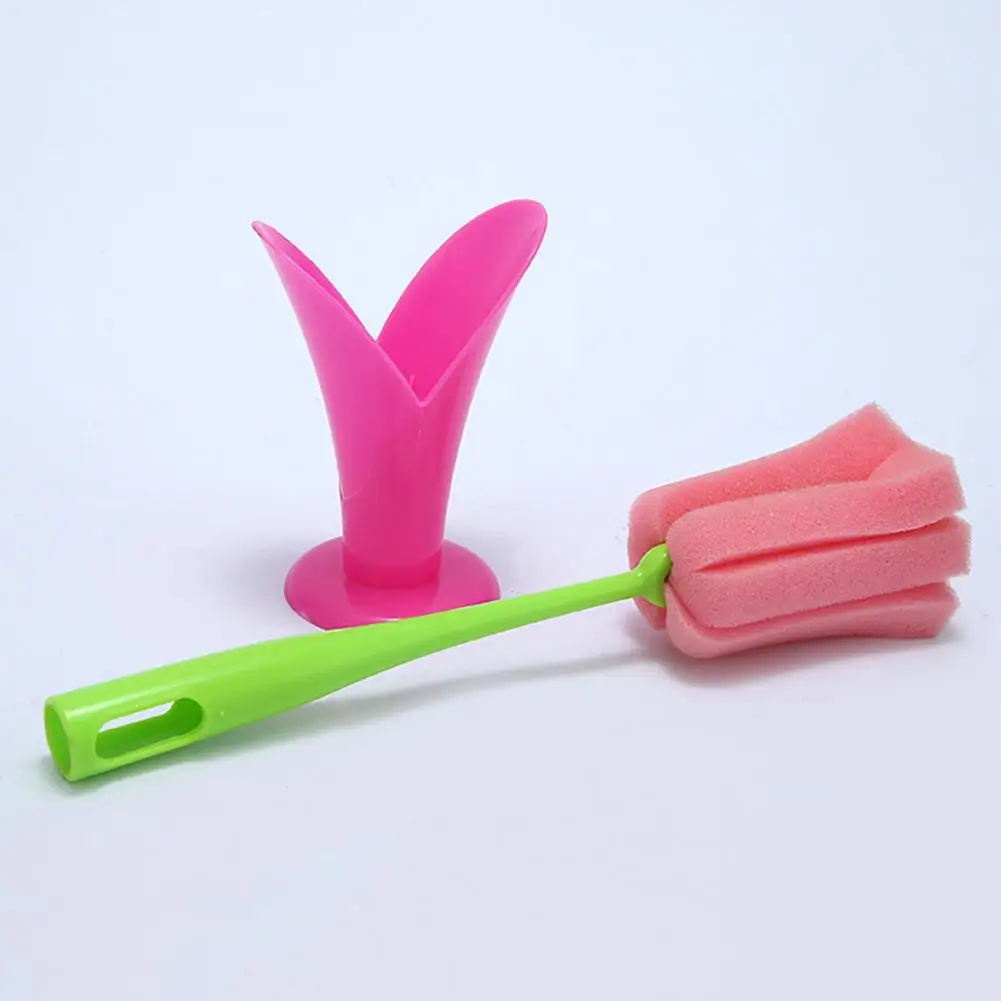 Brush with Comfortable Handle Tulip Shape Cup Brush with Ergonomic Handle Scratch-free Sponge Brush Decorative Vase Glass
