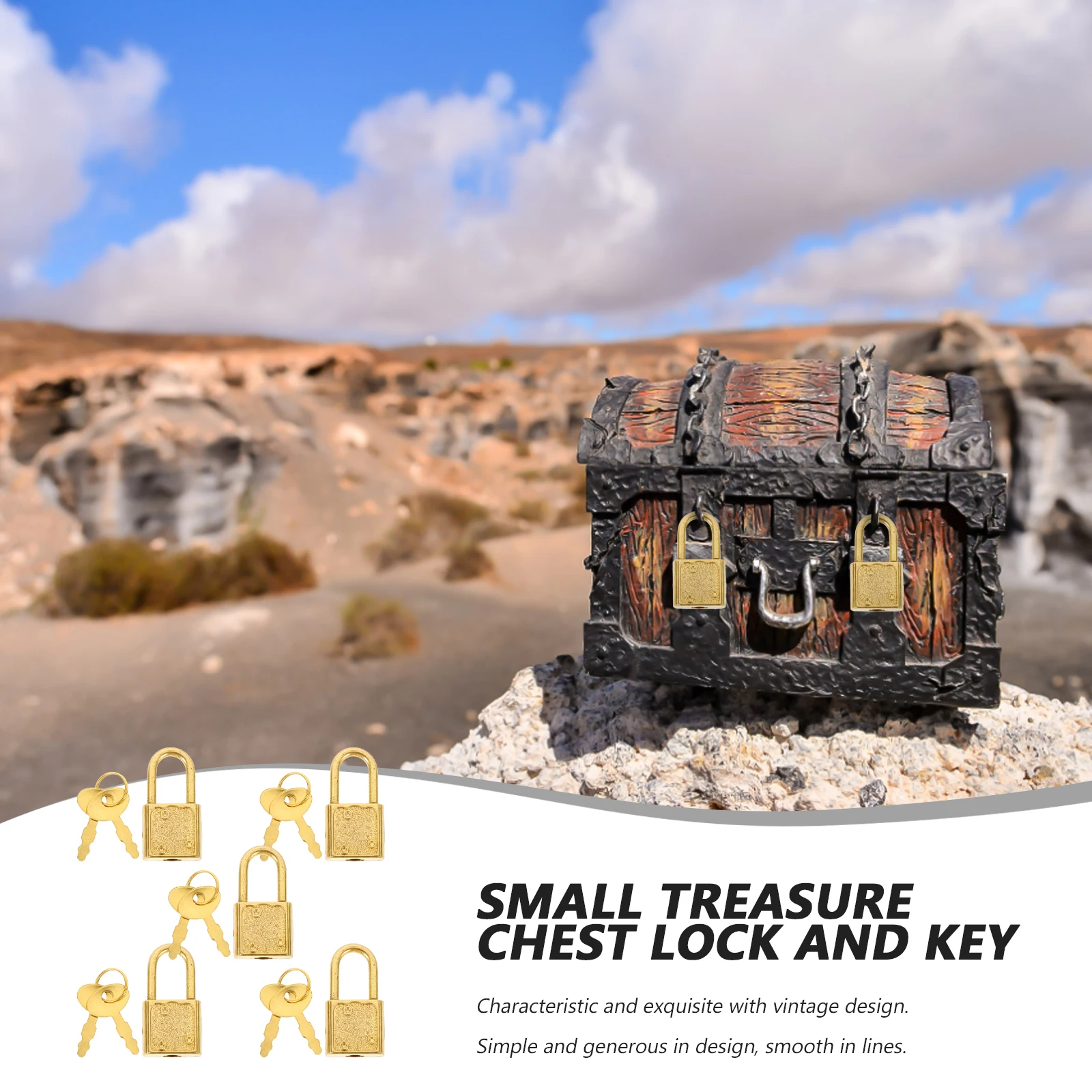 

5Pcs Elegant Treasure Chest Lock Set With Key Vintage Design Mini Padlocks For Locking
