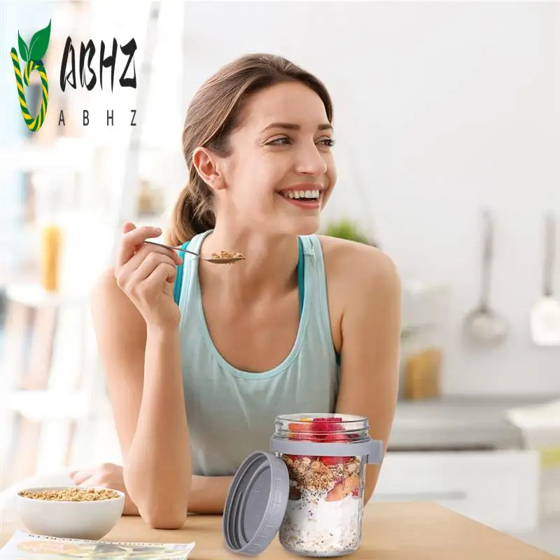 ABHZ-4PCS حاويات الشوفان بين عشية وضحاها برطمانات الشوفان مع ملاعق دقيق الشوفان محكم مع علامات القياس #1