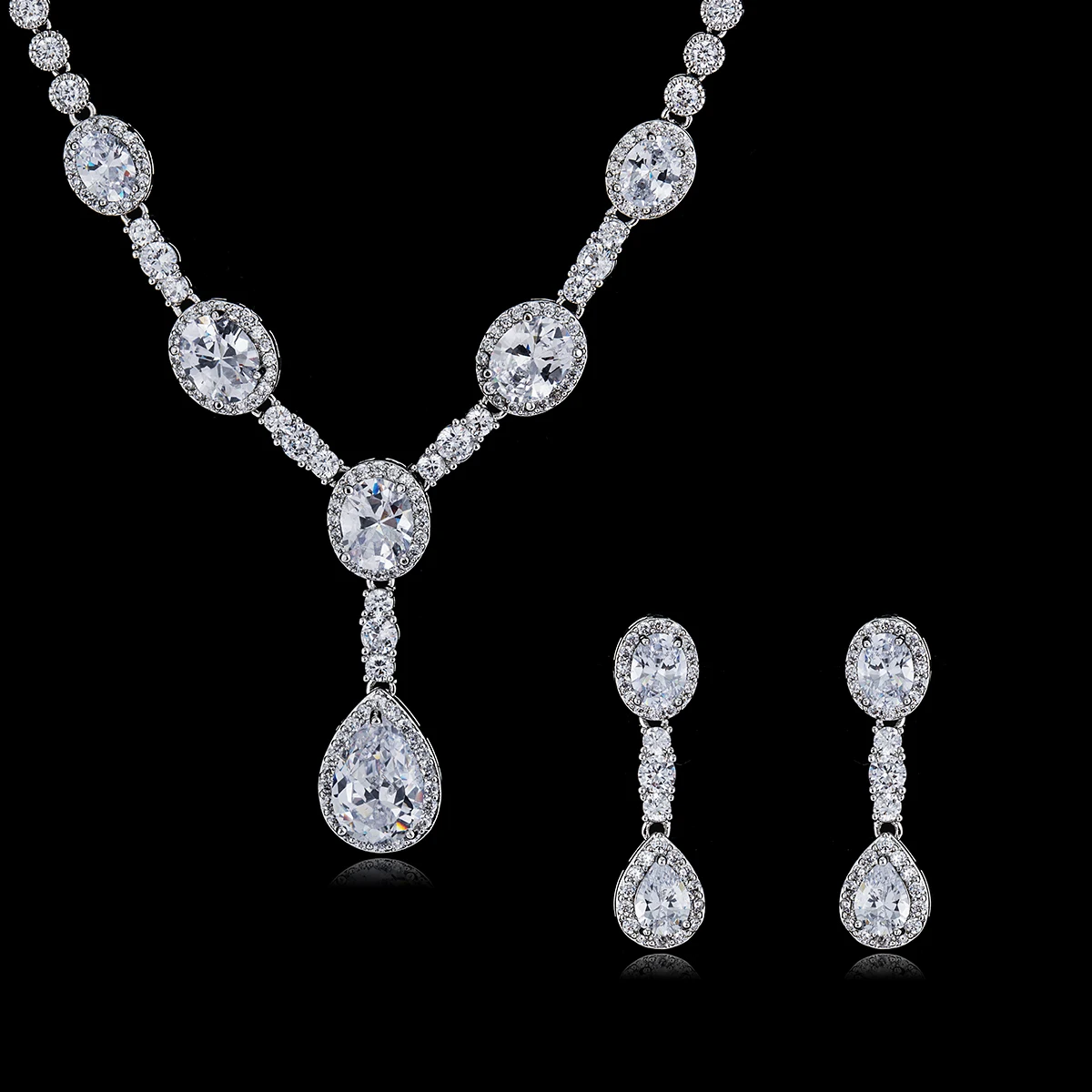 

5A Grade CZ Cubic Zirconia Bridal Wedding Water Drop Necklace Earring Set for Women Accessories