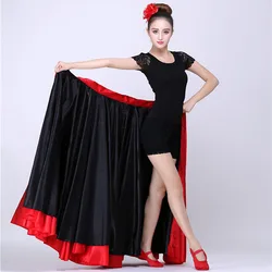 Lady 2 Sides Performance Dancing Cloth Women Red Black Hook Loop Spanish Flamenco Skirt Plus Size Female Girls Satin Dress