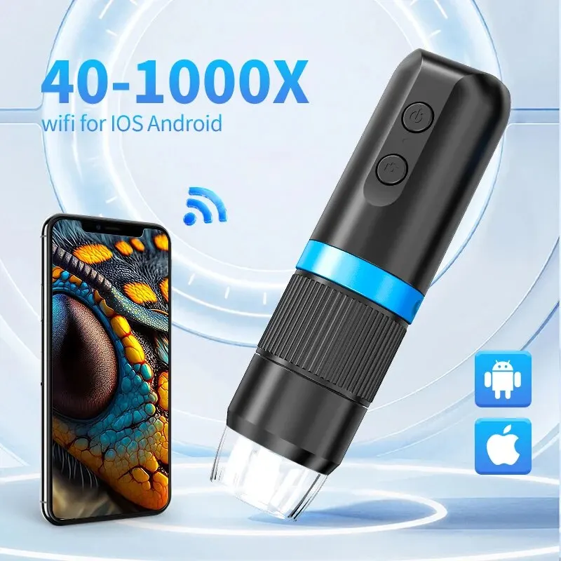 Wireless Digital Microscope For Kids Adults 50X-1000X Handheld Microscope with Adjustable Stand For iPhone iPad Samsung Android