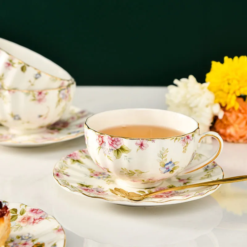 5 Colors Ceramic Coffee Cup Saucer Spoon One Set Flower Tea Cup Set European Porcelain Cup and Saucer For Coffee Mug Gift