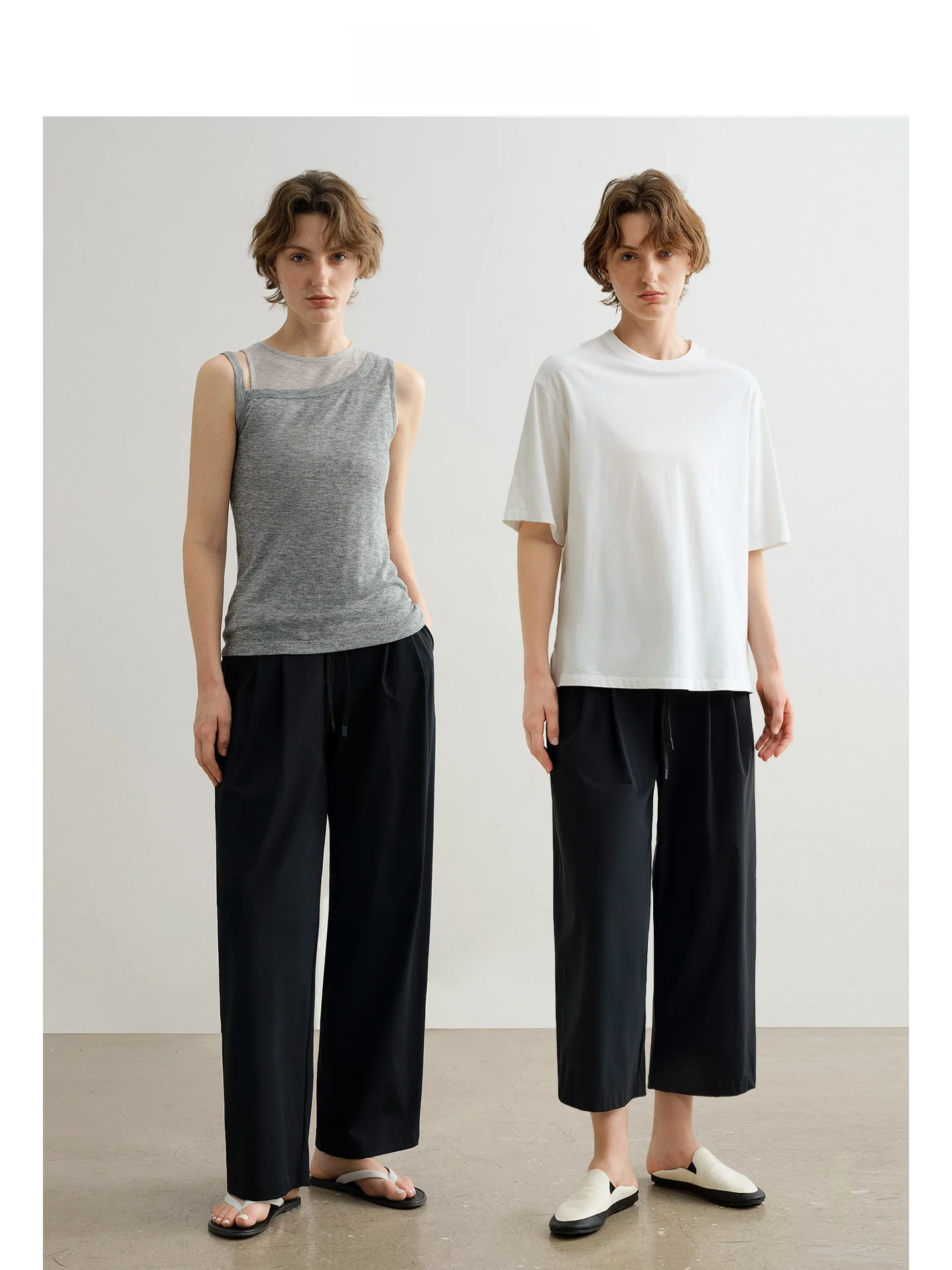 

High Waist Wide Leg Casual Pants Women's Loose Bla Straight Leg Pants Mincollection Lin Zhi Qing Commute Sle Nylon Fabric