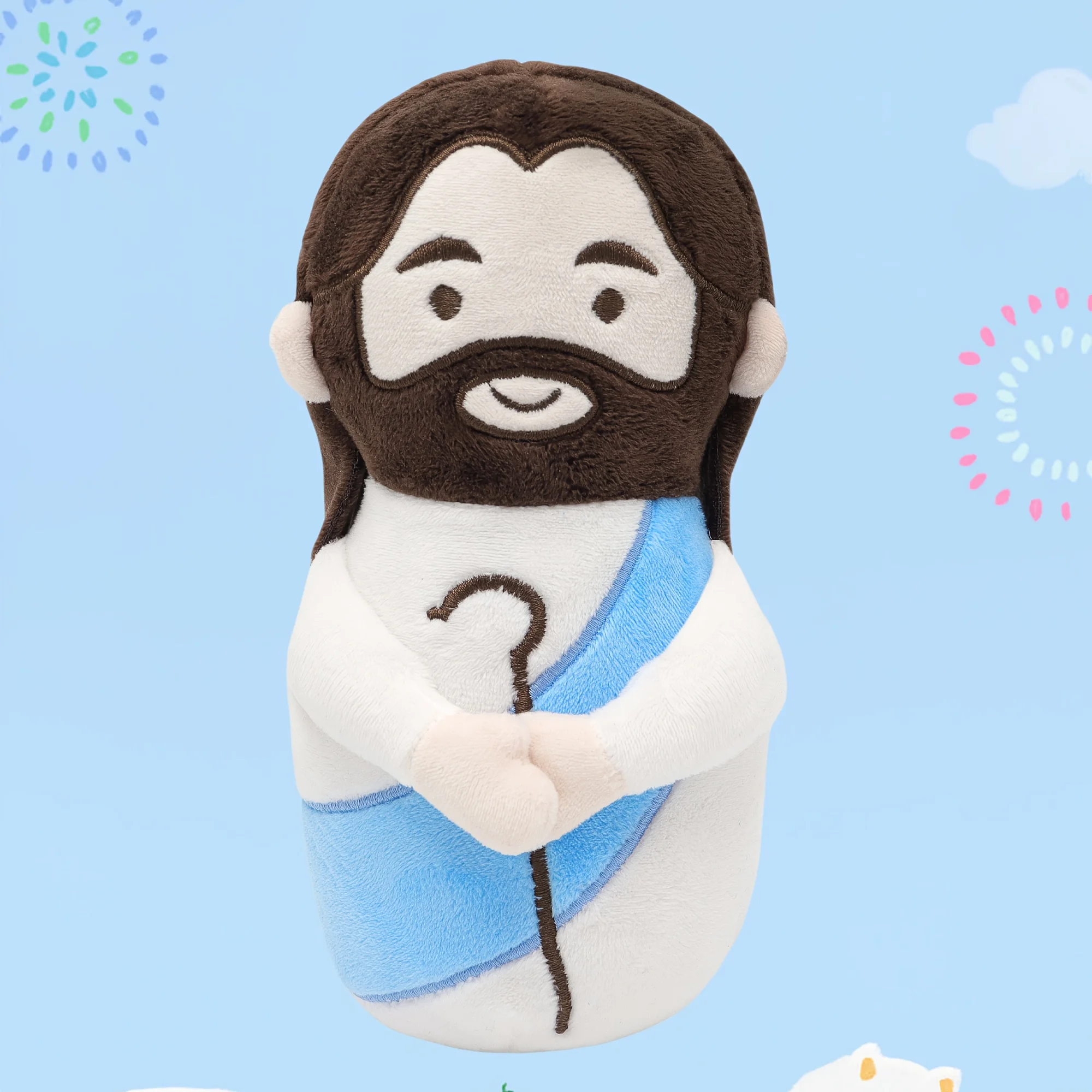 

Blue Jesus Gravity Sand Stand Still Oval Doll Easter Gift Festival Decoration