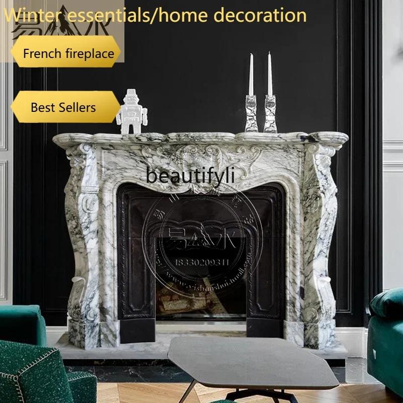 A95 Marble white fireplace European carved fireplace decoration French villa living room heating light luxury YH