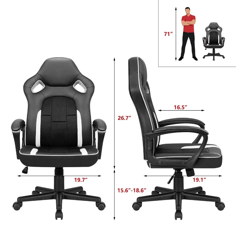 Gaming Chair High-Back PU Leather Office Chair Adjustable Height Racing Style Ergonomic Computer Chair with Lumbar Support