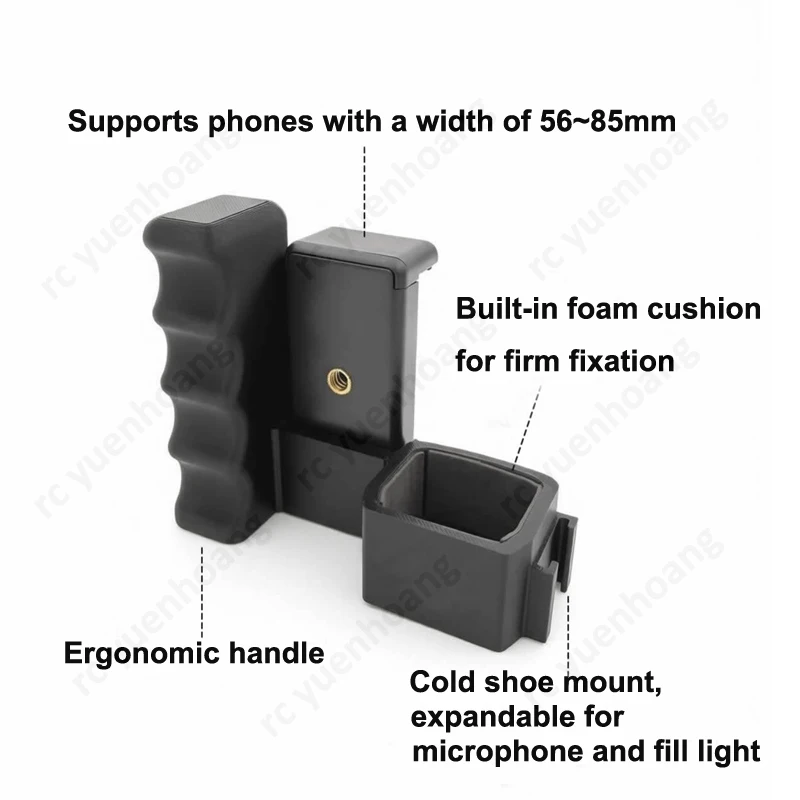1PCS Handheld Grip with Phone Holder Cold Shoe Adapter 1/4 Standard Interface Expansion Base Shooting Handle for DJI Pocket 4