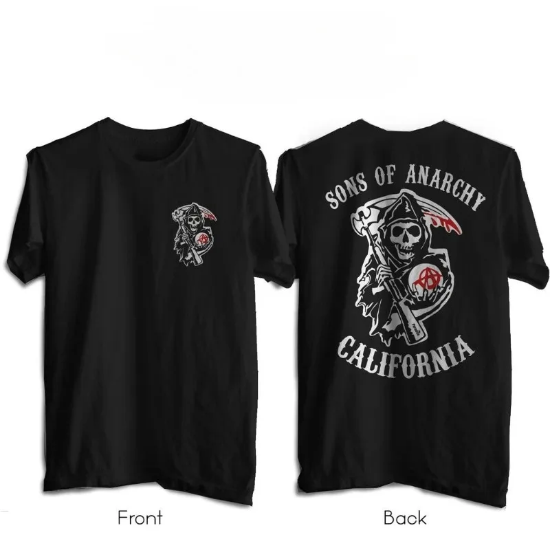 صيف جديد فيلم أبناء الفوضى SAMCRO مزدوجة الوجهين تي شيرت مطبوع الرجال والنساء موضة الهيب هوب روك تي شيرت #2