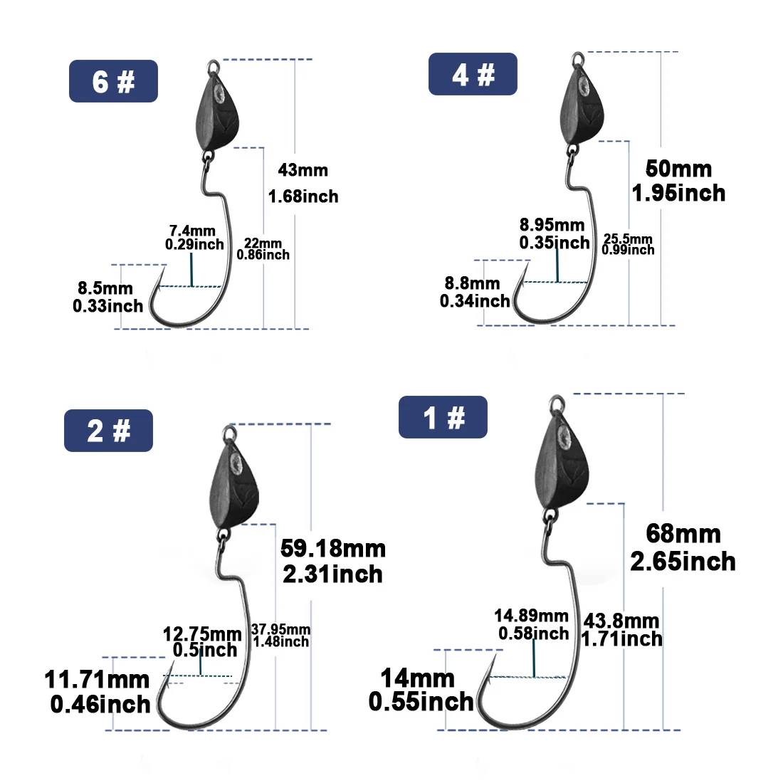 9KM 10~30Pcs Jig Head Hooks, Fishing Ewg Hooks Texas Rig Hook Wide Gap Offset Worm Hooks Bass Fishing Soft Lure Hook