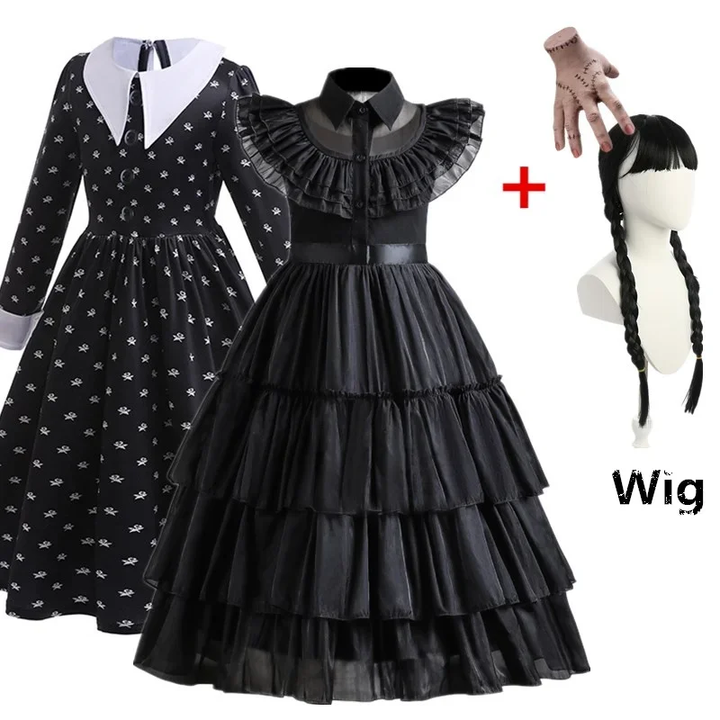 Wednesday Cosplay Girl Costume Cosplay Princess Costume Birthday Disguise Children Halloween Clothing Carnival Party Black Dress