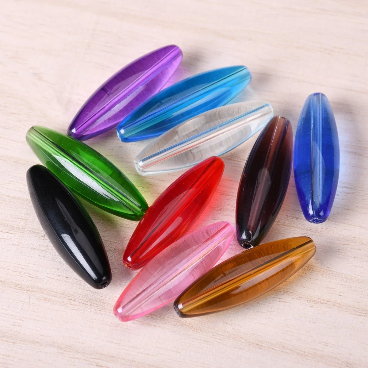 40mm x 12mm 5pcs Long Oval Tube Shape Glossy Crystal Glass Loose Beads For Jewelry Making DIY Crafts Findings