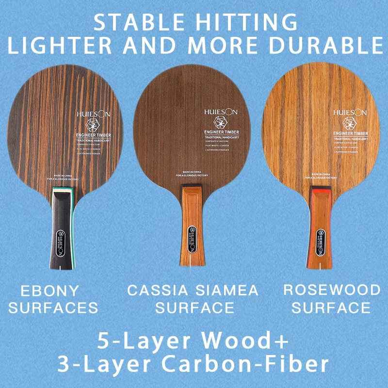 HuIESON Carbon Fiber Table Tennis Racket Blade 5 Ply Wood Ping Pong Blade Base Board 93g FL CS Grip Accessories