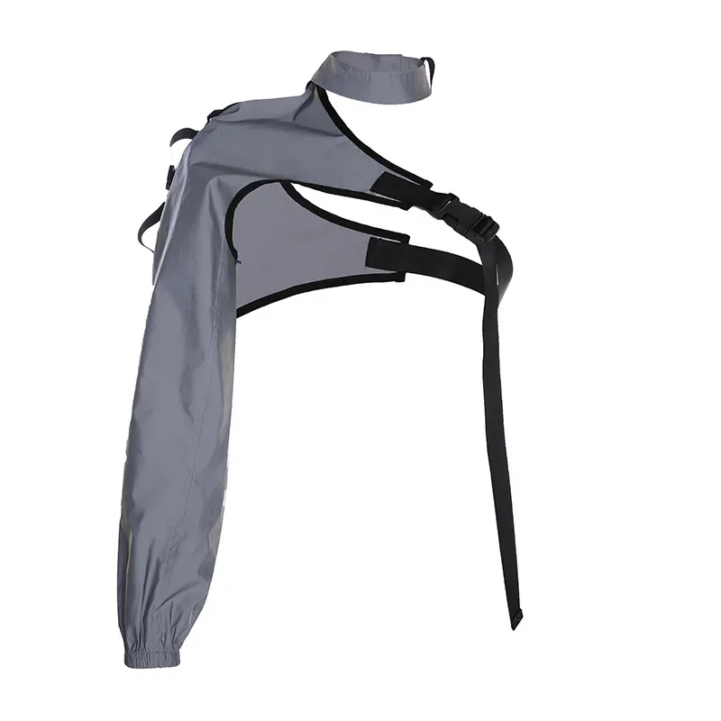 

One Long Sleeve Top Safety Reflective Chic Summer Blouse Fashion One-sided Choker Strap Buckle Reflective Halter Smock Blouse