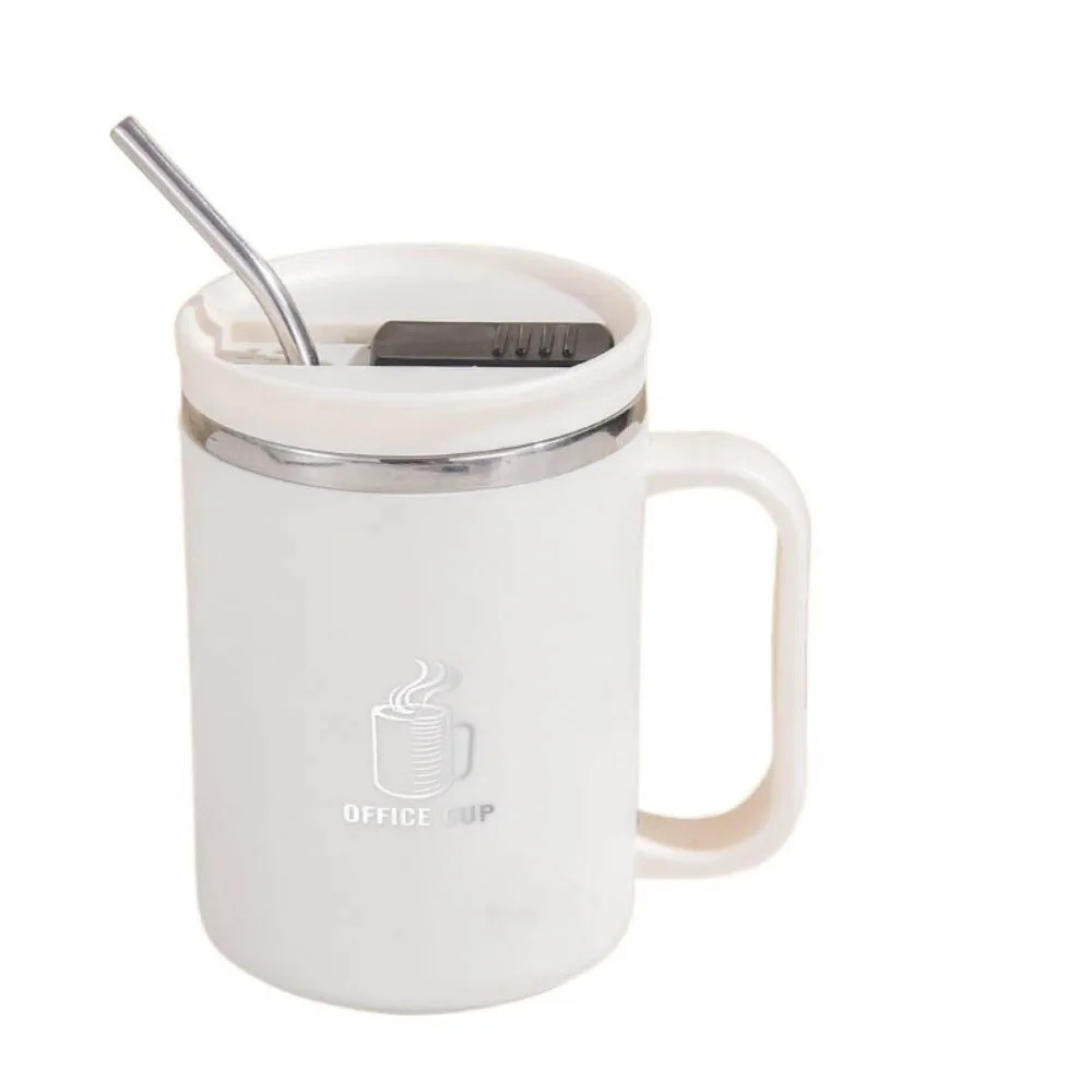 

Double-Wall Mug 304 Stainless Steel with Drinking Straw Insulated Coffee Cup Heat-resistant 500ml Thermal Water Cup Milk
