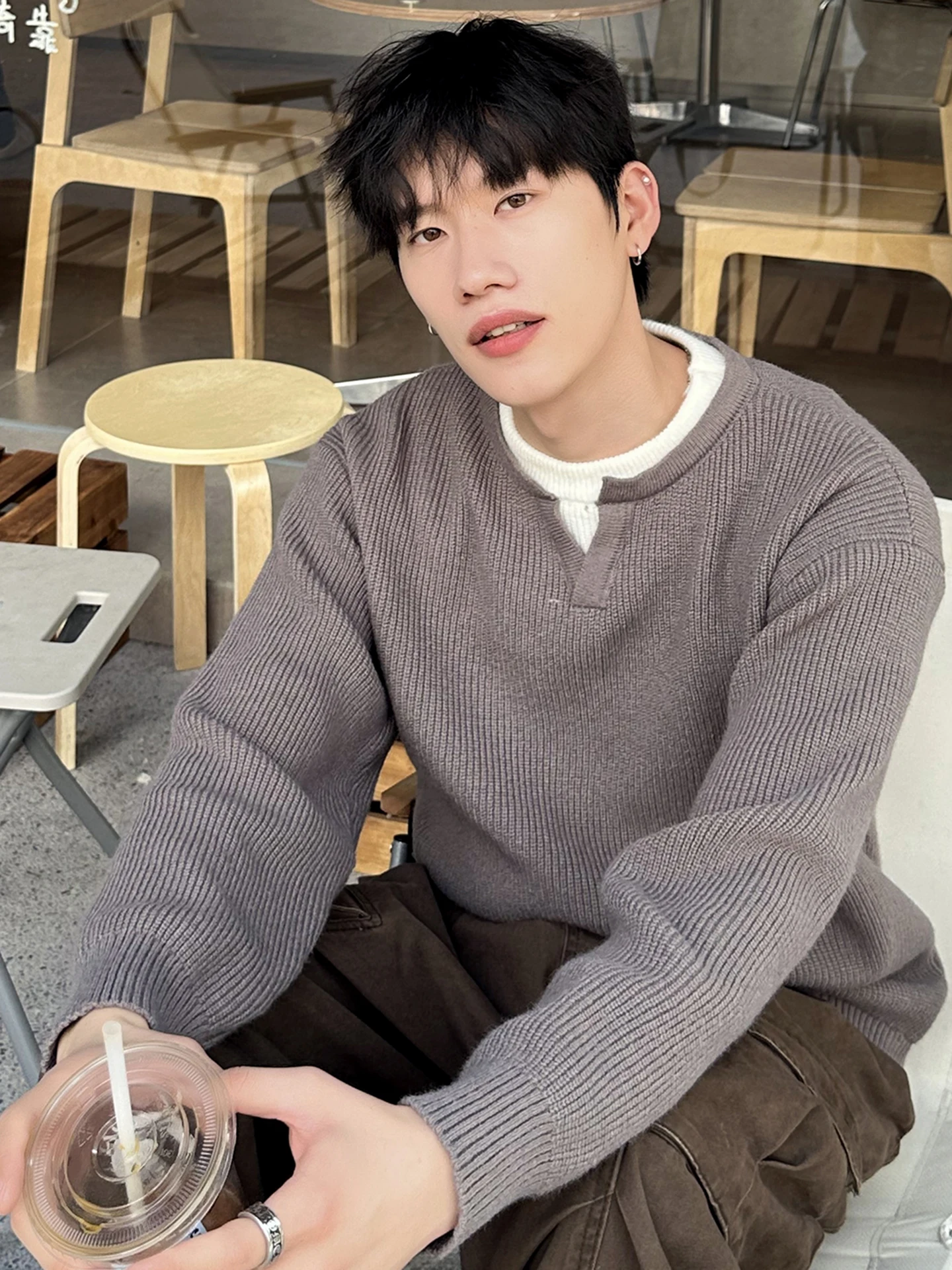 

Мужской трикотажный джемпер с V-образным вырезом, базовый слой, из полиэстера, теплый, зимний, с длинным рукавом, круглый вырез, повседневный, модный