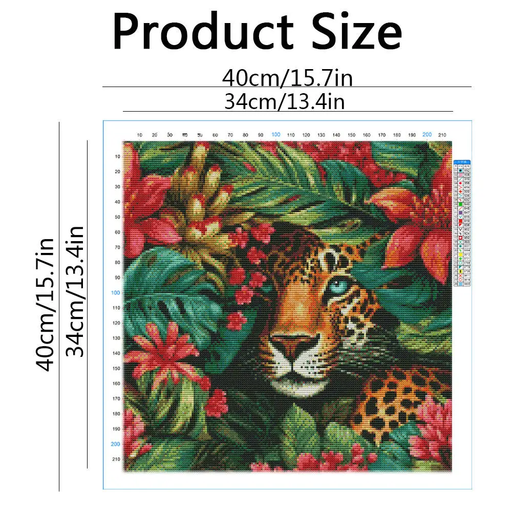 Momoart New Arrival Printed Cross Stitch Kit Leopard Animal Needlework 11ct Printed Canvas Embroidery Flower Handmade Gift