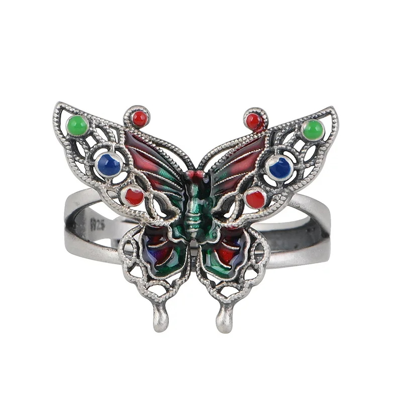 Multi-color 925 Sterling Silver Butterfy Ring for Women,Adjustable