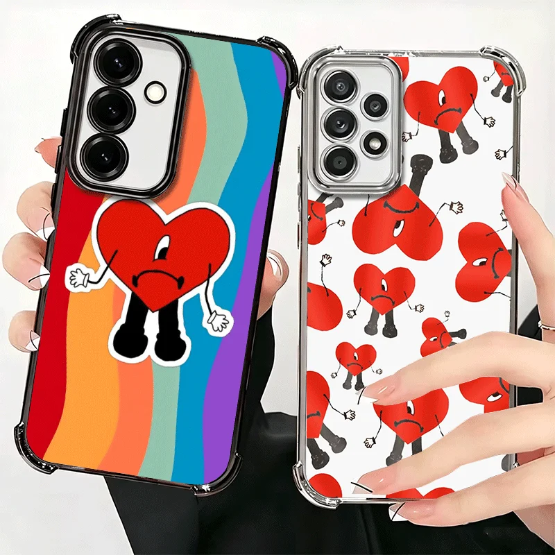 Bad Bunny Heart Plating Phone Case For Samsung A17 A57 A27 A37 A16 A56 A26 A36 A15 A55 A25 A35 A14 A54 A24 A34 A13 A53 A23 A33 A