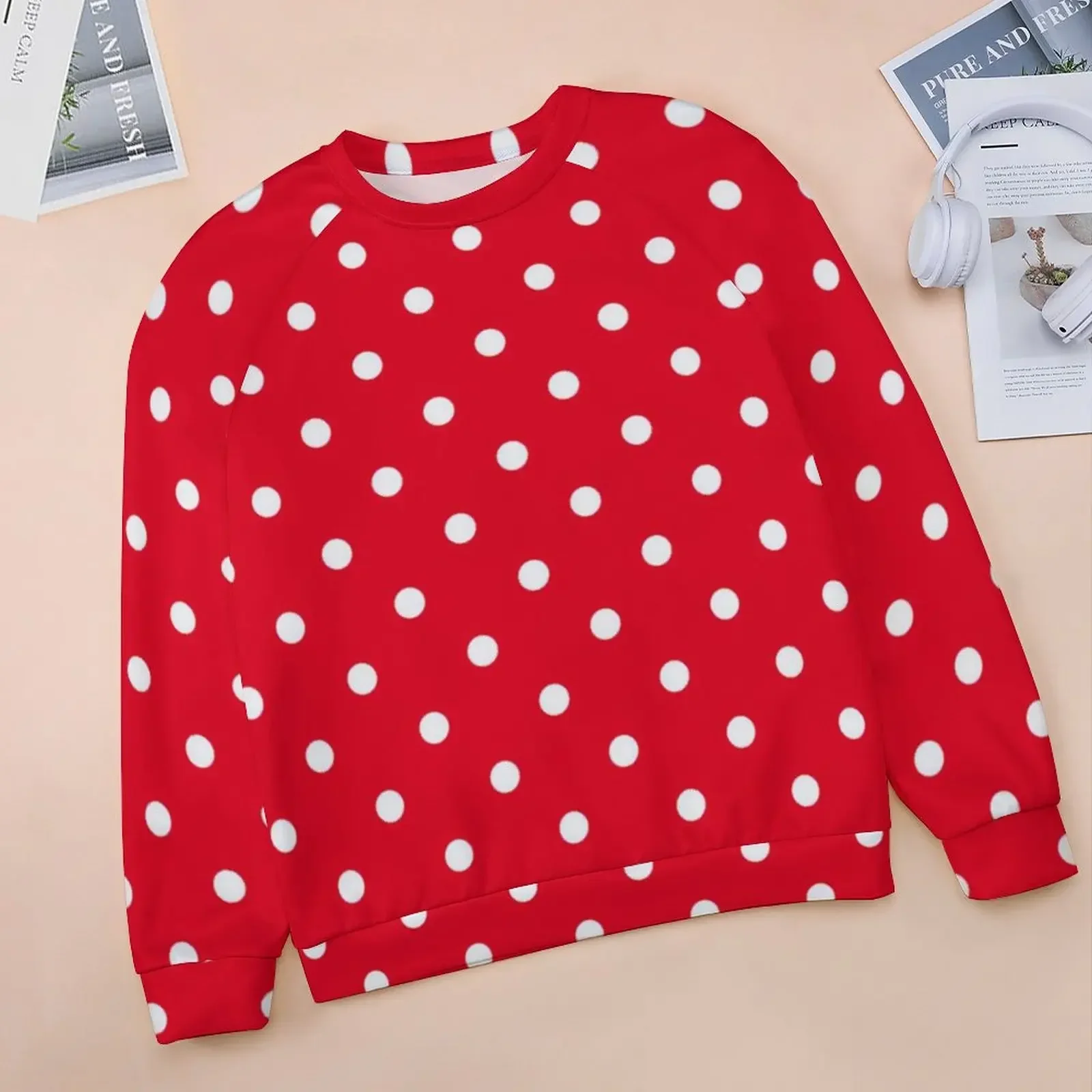 Red with White Polka Dots Casual Hoodies Female  Dot Spotted Circles Funny Hoodie Long Sleeve Hip Hop Oversize Sweatshirts