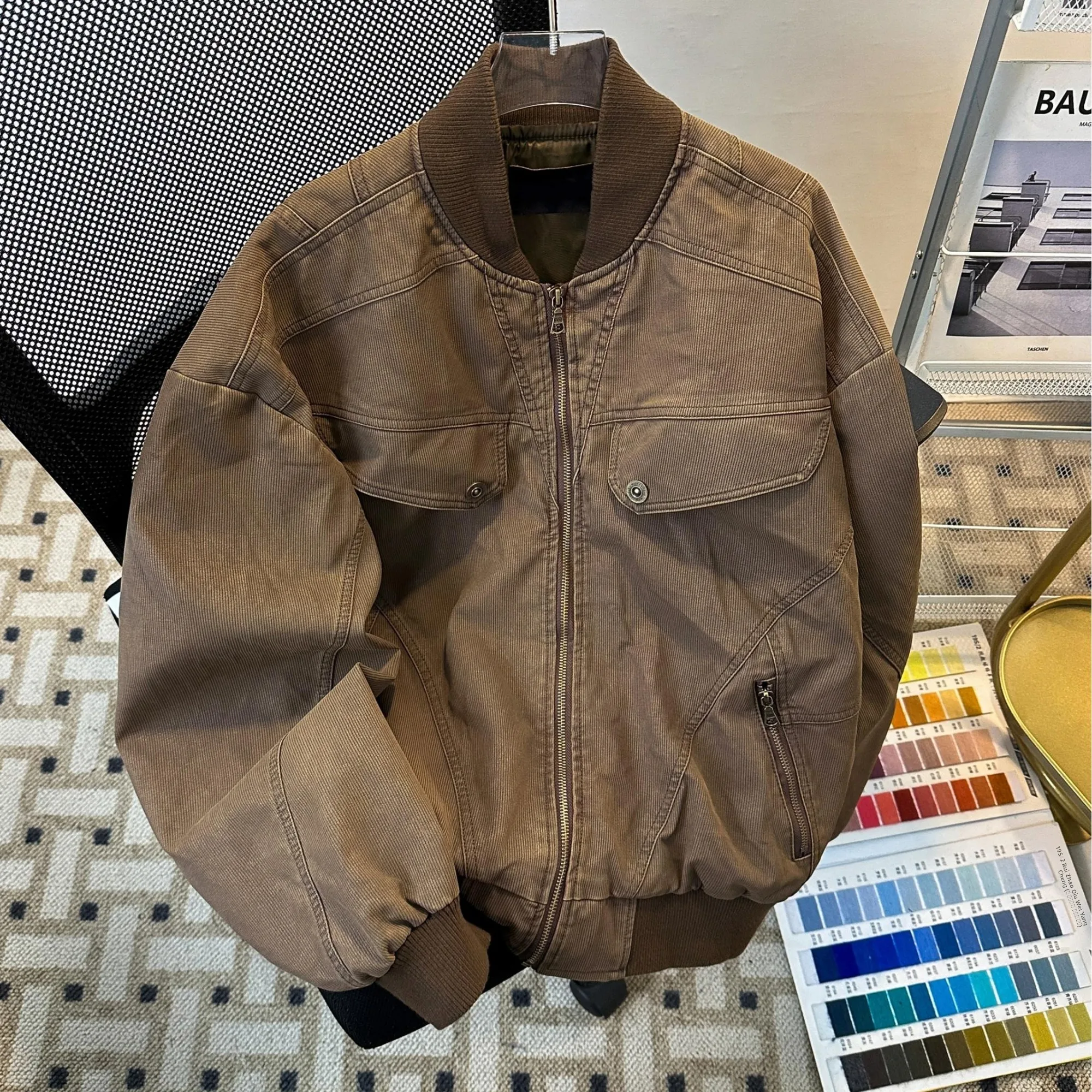 

Retro American Harington Workwear Jaet ex Loose Casual Spring Autumn Outerwear Vintage Sle Youthful Polyester Fibre